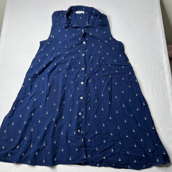 BeachLunchLounge‎ Navy Anchor Button Up Dress Size M - Picture 1 of 10